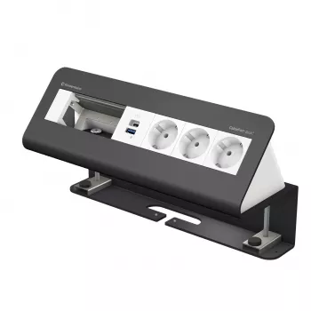 Kindermann CablePort desk² 6-way 3x Schuko 2x USB-A Desk Connectivity Module Silver/Black