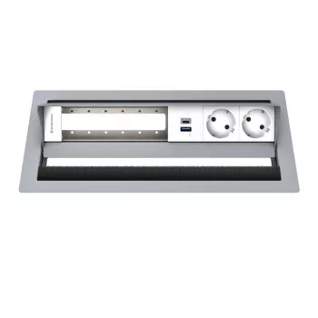 Kindermann CP Standard² 6-vietu galda pieslēguma panelis ar 2x strāvas rozetēm, 1x USB-A uzlādes portu, HDMI, RJ45