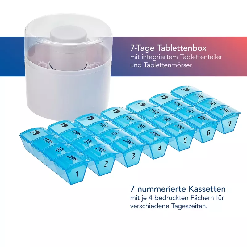 First Aid Only zāļu kārbiņa ar tablešu dalītāju zilā baltā