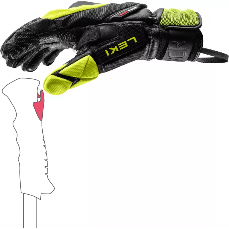 LEKI WCR Venom SL 3D slēpošanas sacensību cimdi melni/dzelteni, izmērs 10,0 (XL)