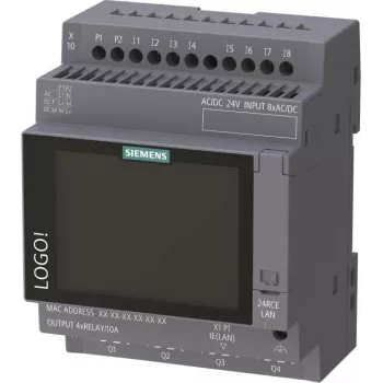 Siemens LOGO! 24 RCE loģikas modulis ar displeju, 24V AC/DC, 8 digitālās ieejas, 4 releju izejas, Ethernet