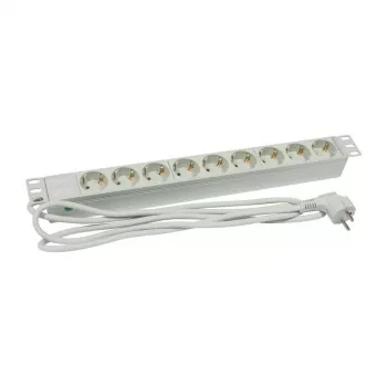 ALLNET 19 inch Piederumi Vairāku Kontaktligzdu Bloks 9x Kontaktligzdas (CEE7) uz Kontaktdakšu (CEE7) Gaiši Pelēks Synergy 21