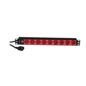Synergy 21 ALLNET 19 collu 1U 9-vietīga Schuko strāvas sloksne ar C14 spraudni 10A Melna