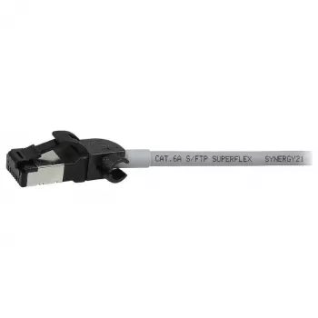 Synergy21 Patch Cable RJ45, CAT6A 500MHz, 0,15m, Pelēks, S/FTP, Slimline Round d=4,5mm, TPE/LSZH (Superflex), AWG28, ar CAT7 izejmateriālu, Rotējams spraudnis