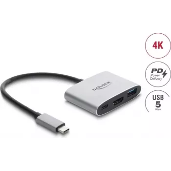 Delock USB Type-C adapteris uz HDMI 4K 60 Hz ar USB Type-A un USB Type-C PD 3.1 140 W
