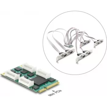 Delock Mini PCIe I/O Full Size Card līdz 8 x Serial RS-232 DB9 ar standarta un zema profila slot kronšteiniem