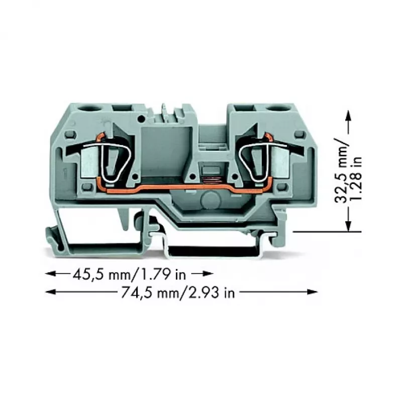 WAGO 282-901 3-Dzīslu CAGE CLAMP Spaiļu Bloks, 10 mm², Pelēks, DIN-sliede 35