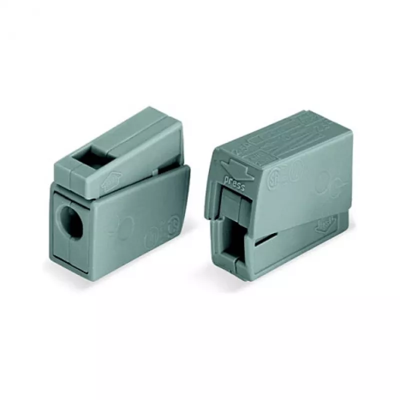WAGO 224-101 1-vada 2-virzienu Push-in CAGE CLAMP spaiļu bloks, 400 V, 24 A, 0,5-2,5 mm², caurspīdīgs/pelēks