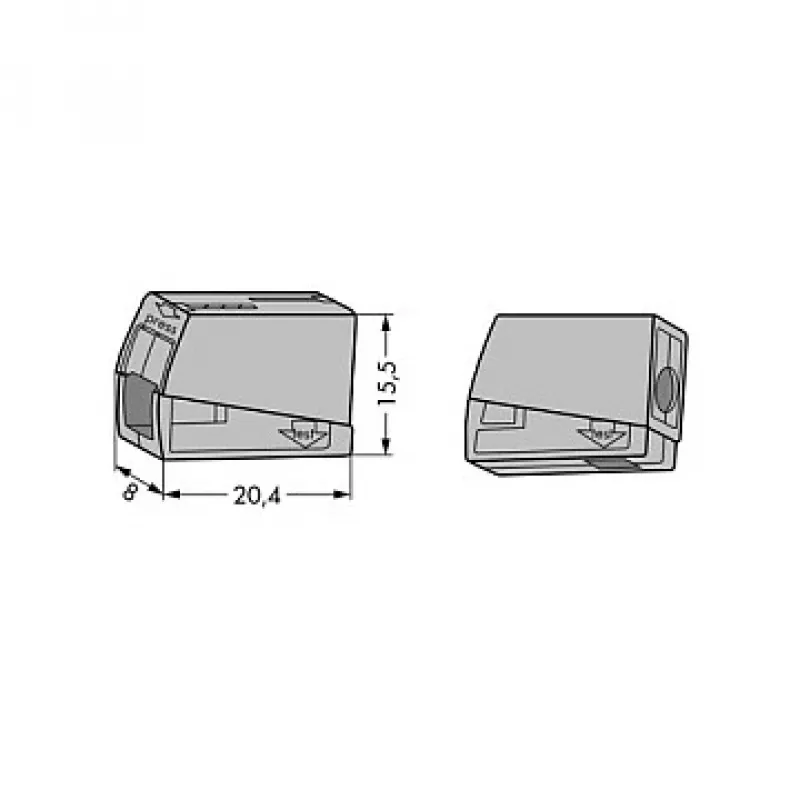 WAGO 224-101 1-vada 2-virzienu Push-in CAGE CLAMP spaiļu bloks, 400 V, 24 A, 0,5-2,5 mm², caurspīdīgs/pelēks