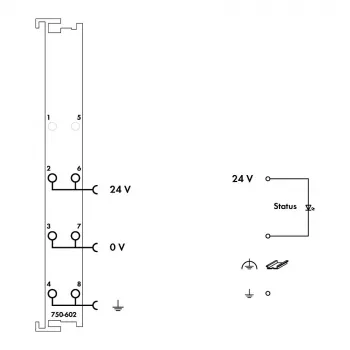 WAGO 750-602 System Barošanas Avota Modulis, 24 VDC, 1.08 A, DIN-sliede, Pelēks, CAGE CLAMP