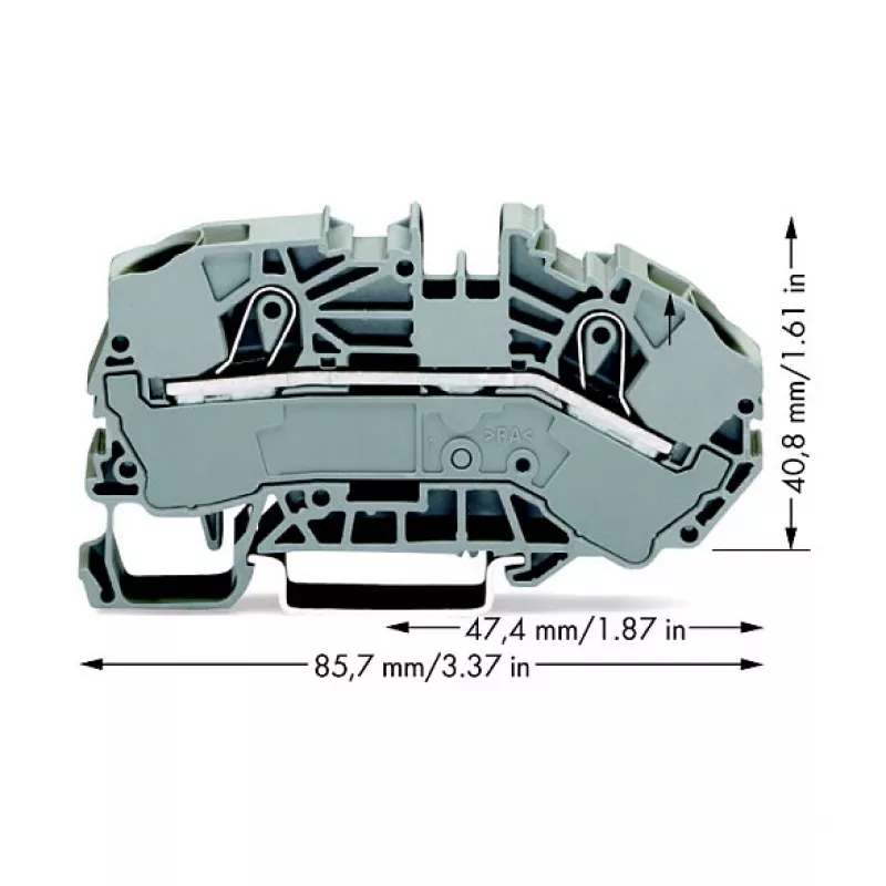 WAGO 2016-7601 Caurplūdes spaiļu bloks, 2-vadītāju, 16 mm², 800 V, pelēks