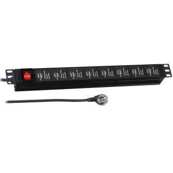 EFB Elektronik 19 inch 1U Rackmount USB Charging PDU - 16 USB Ports, CEE 7/7 Input, Black
