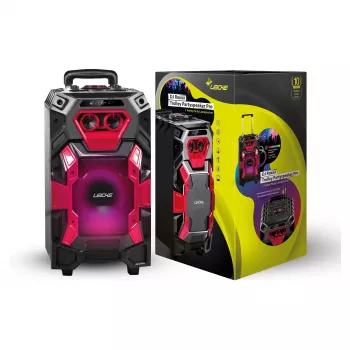 Leicke DJ ROXX TROLLEY PRO Pārnēsājama PA skaļruņu sistēma ar Bluetooth, 100W RMS, 10 inch zemfrekvences skaļrunis, LED gaismas, ratiņi, mikrofons, tālvadības pults