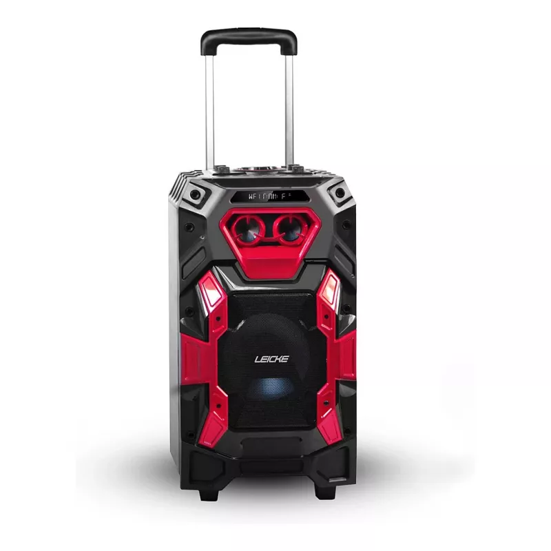 Leicke DJ ROXX TROLLEY PRO Pārnēsājama PA skaļruņu sistēma ar Bluetooth, 100W RMS, 10 inch zemfrekvences skaļrunis, LED gaismas, ratiņi, mikrofons, tālvadības pults