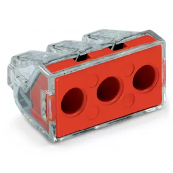WAGO 773-173 Sadales kārbas savienotājs, 3-polīgs, Push-Wire, 41A, 400V, Sarkans/Caurspīdīgs