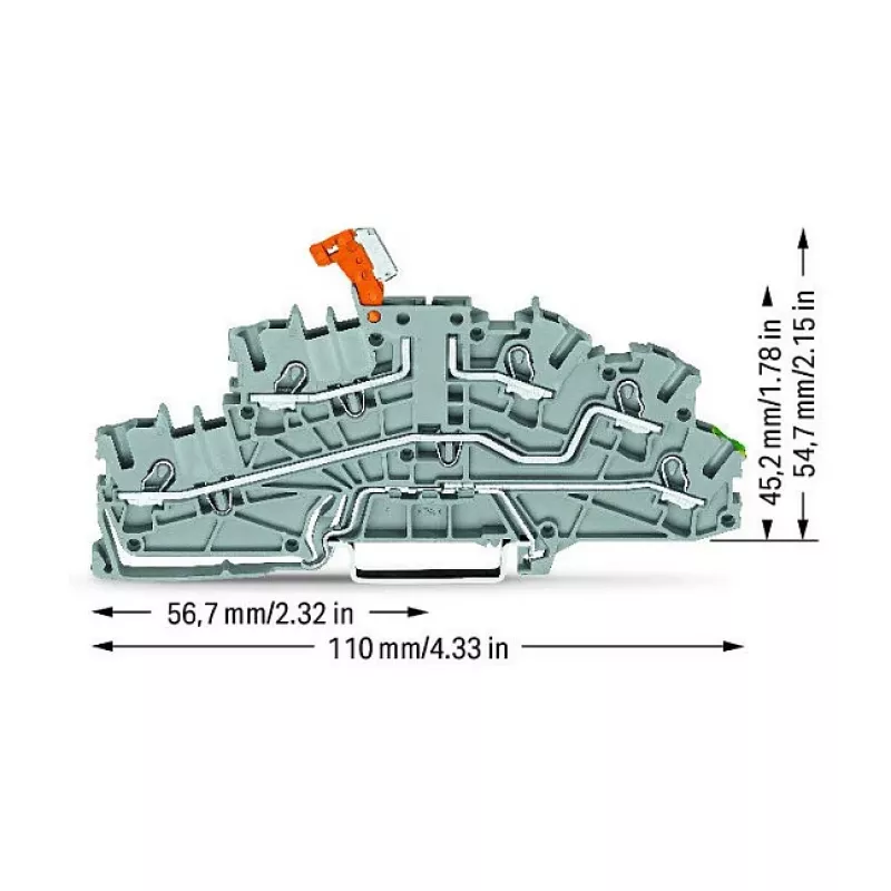 WAGO TOPJOB S N-atvienojamais spaiļu bloks ar PE, 3-vadītāju, Push-in CAGE CLAMP, pelēks, 2003-6644