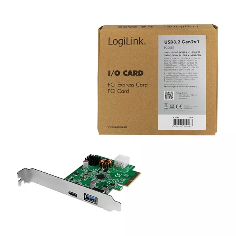 LogiLink PCI Express USB 3.2 karte, 5 Gbps, 2 ārējie + 3 iekšējie USB-A porti