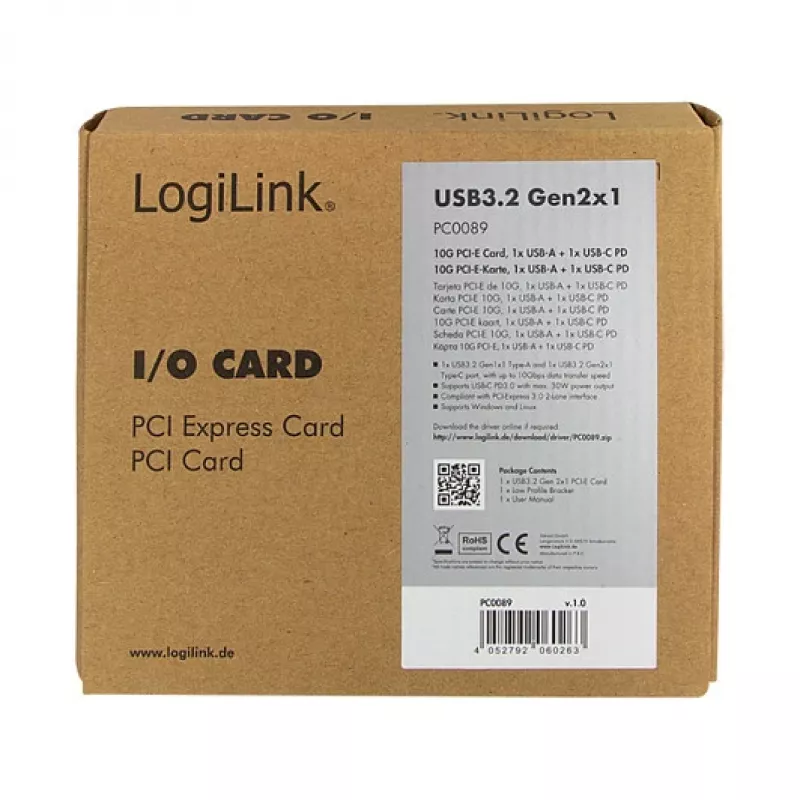 LogiLink PCI Express USB 3.2 karte, 5 Gbps, 2 ārējie + 3 iekšējie USB-A porti
