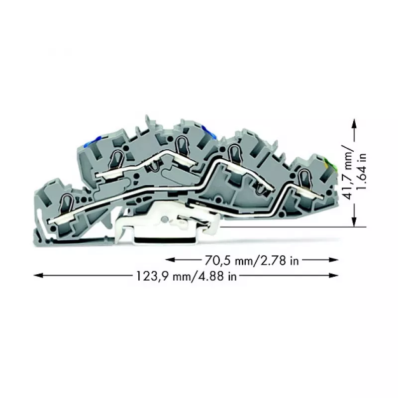 WAGO 2005-7646 Caurlaides spaiļu bloks, 3-vadītāju, 400V, 24A, 2,5mm², pelēks