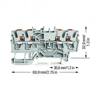 WAGO Caurvadu spaiļu bloks 4-vadītāju Push-in 2,5 mm² Pelēks