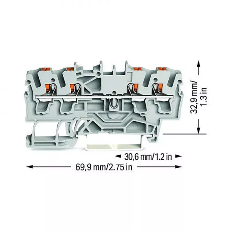 WAGO Caurvadu spaiļu bloks 4-vadītāju Push-in 2,5 mm² Pelēks