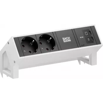 Bachmann DESK2 2x Schuko USB-C 45W 0.2m Pure White RAL9010 Desk Power Module