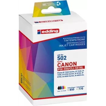 Edding EDD-502 saderīga tintes kasetņu komplekts Melna, Foto melna, Ciāna, Magenta, Dzeltena (5 iepakojums) Aizstāj Canon PGI-550XL/CLI-551XL