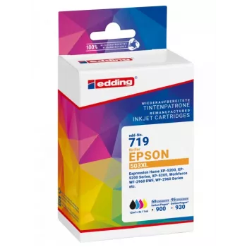 Edding saderīga tintes kasetņu komplekts, kas aizstāj Epson 503XL T09R1 melnu, ciānu, fuksīnu, dzeltenu (4 iepakojums) augstas ražības