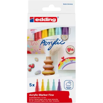 EDDING 5300 Akrila marķieru komplekts, dažādas krāsas, 1.0 - 2.0 mm, 5 gab. (4-5300-5S-2)