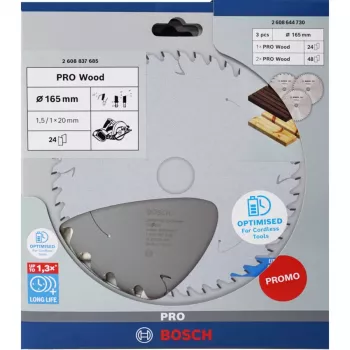 BOSCH POWERTOOLS PRO Wood Bezvadu Ripzāģa Asmens 165 mm (3 gab. komplekts)