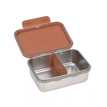 Lassig Happy Prints Caramel bērnu nerūsējošā tērauda pusdienu kastīte, 1 l, ar starpsienu, PP vāks ar silikona gredzenu