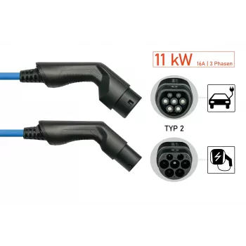 kabelmeister® EV uzlādes kabelis Mode 3, Type 2 spraudnis pret ligzdu, 3-fāžu, 16 A, 11 kW, zils, 5 m