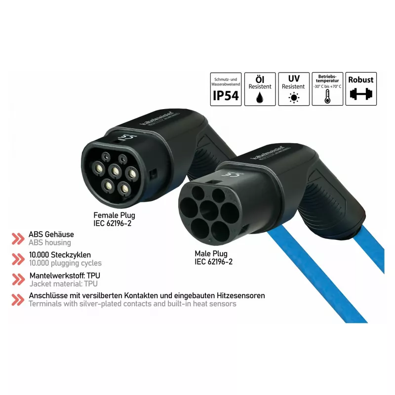 KABELMEISTER Mode 3 Type 2 EV uzlādes kabelis 11 kW 16 A 3 fāzes spirālveida 5 m melns