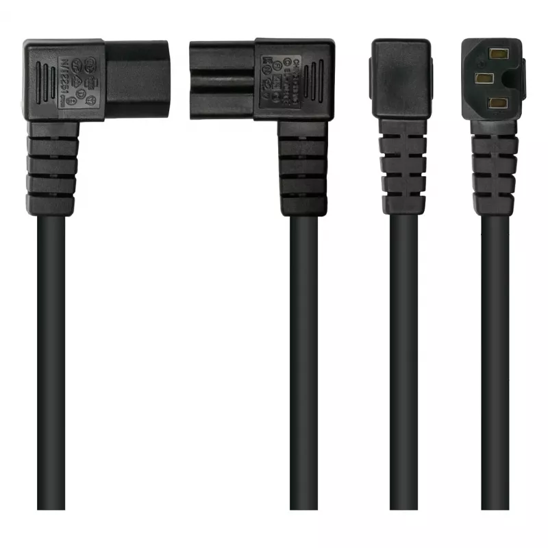 Kabelmeister strāvas kabelis Schuko spraudnis tips E+F (90° leņķī) uz IEC C15 ligzdu (taisns), 1,8 m, melns