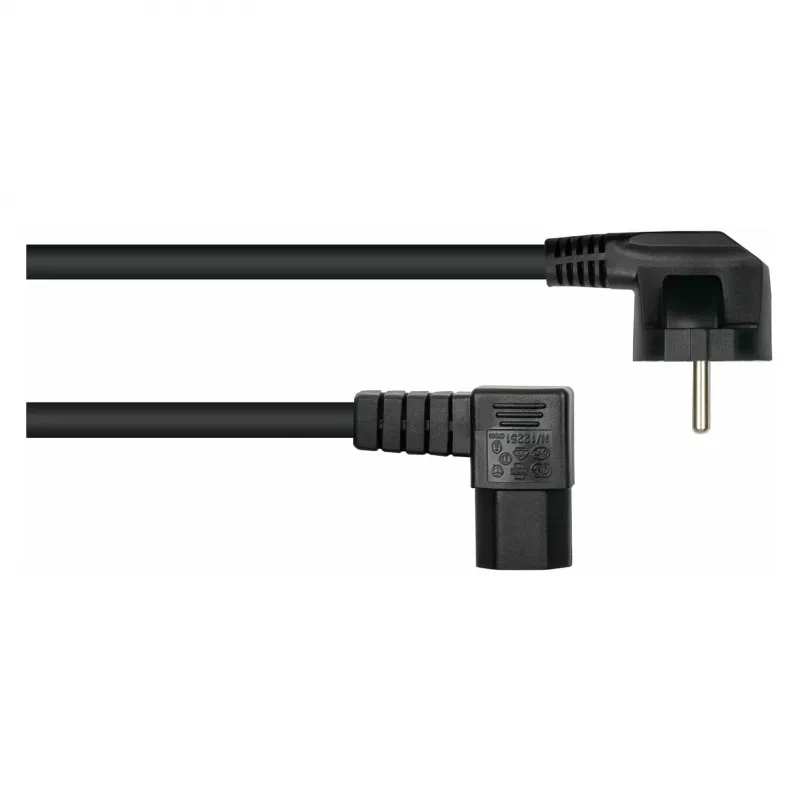 Kabelmeister strāvas kabelis Schuko spraudnis tips E+F (90° leņķī) uz IEC C15 ligzdu (taisns), 1,8 m, melns