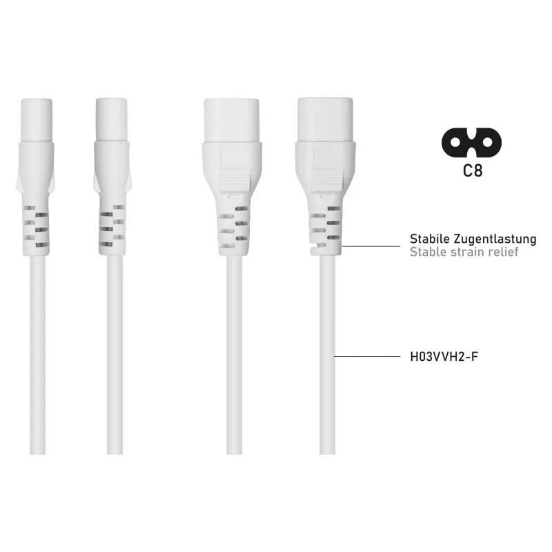 Kabelmeister Euro pagarinājuma kabelis C8 uz C7 balts 1,8m