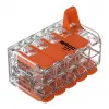 WAGO 221-420 Kompakts savienotājs ar svirām, 10 vadiem, 0,2-4 mm², caurspīdīgs korpuss, oranža svira, 10 iepakojumā