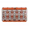WAGO 221-420 Kompakts savienotājs ar svirām, 10 vadiem, 0,2-4 mm², caurspīdīgs korpuss, oranža svira, 10 iepakojumā