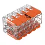 WAGO 221-420 Kompakts savienotājs ar svirām, 10 vadiem, 0,2-4 mm², caurspīdīgs korpuss, oranža svira, 10 iepakojumā