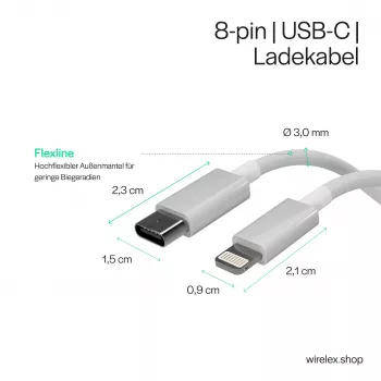 Flexline USB-C uz Lightning kabelis, PD, Balts, 0,5m (FL31-13050)