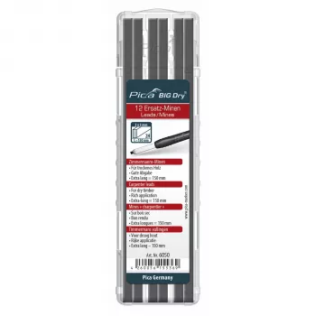 Pica BIG DRY Refills Carpenters 2H - 12 vadi, melni, taisnstūra profils