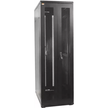 IT-BUDGET 19-Inch Network Cabinet SRK Complete Set 42U 600x600 mm Perforated Double Doors Front and Rear 4 Active Fans PDU Shelves Pre-assembled Black (99ITB19SRK4266DTSM)