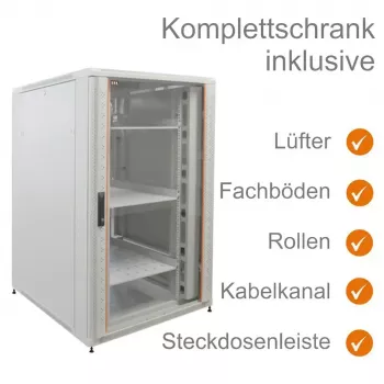 IT-BUDGET 19 inch Network Cabinet SRK Complete Set 27U 800x800mm Glass/Perforated Steel Door 4 Active Fans PDU Shelves Assembled Light Grey (99ITB19SRK2788GGM)