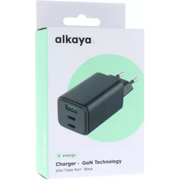 ALKAYA NEXUS GaN lādētājs 65W Melns (CR-50004)