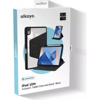 ALKAYA Lucid 360 iPad Maciņš iPad 10. paaudzei (10,9 collas, 2022) - Melns (CS-40002)