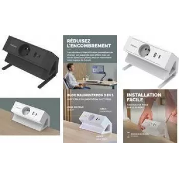Fellowes Power Desk pagarinātājs, E tips, melns