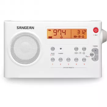 Sangean PR-D7 White Portable AM/FM Stereo Radio ar modinātājpulksteni