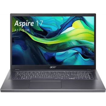 Acer Aspire 17 A17-51M Laptop - Intel Core 5 120U 1,4 GHz - 16 GB DDR5 RAM - 1.024 TB NVMe SSD - 17,3 inch Full HD LED - Windows 11 Pro - Intel Graphics - Wi-Fi 6E - Bluetooth 5.3 - Sudrabs/Melns