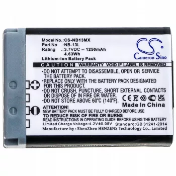 CAMERON SINO NB-13L nomaiņas akumulators Canon PowerShot G5 X, G7 X, G9 X, SX620 HS, SX720 HS, SX730 HS, SX740 HS (1250mAh, 3,6V, Li-ion)