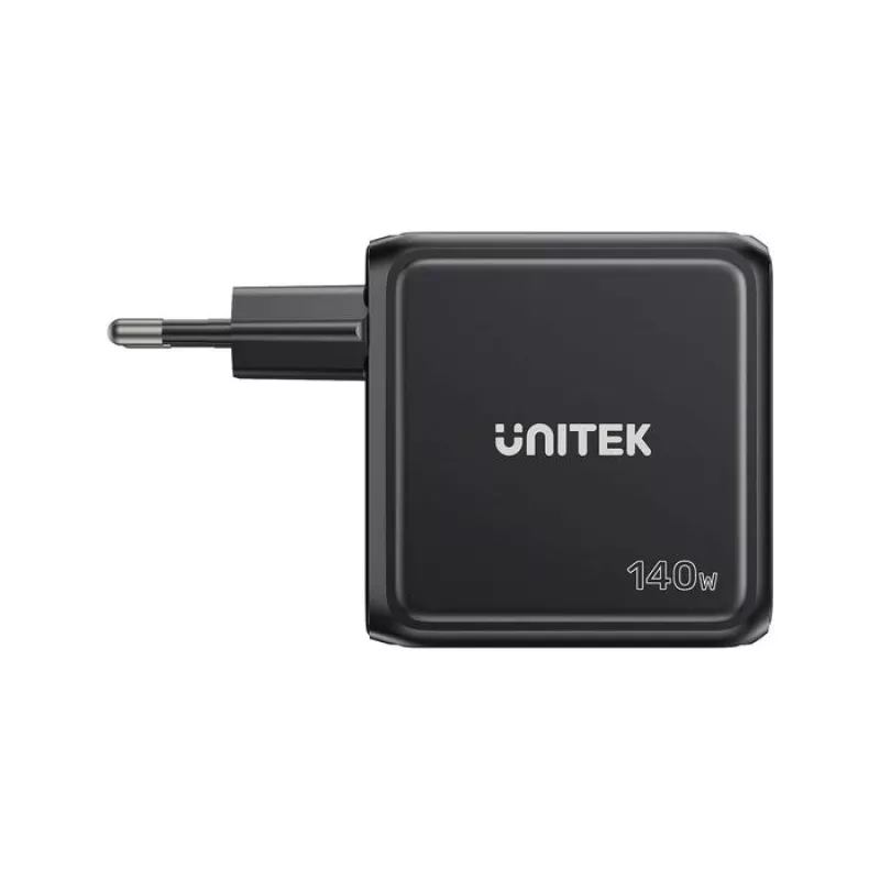 UNITEK GaN lādētājs ar displeju 140W 3xUSB-C 1xUSB-A PD3.0 QC4.0 Melns